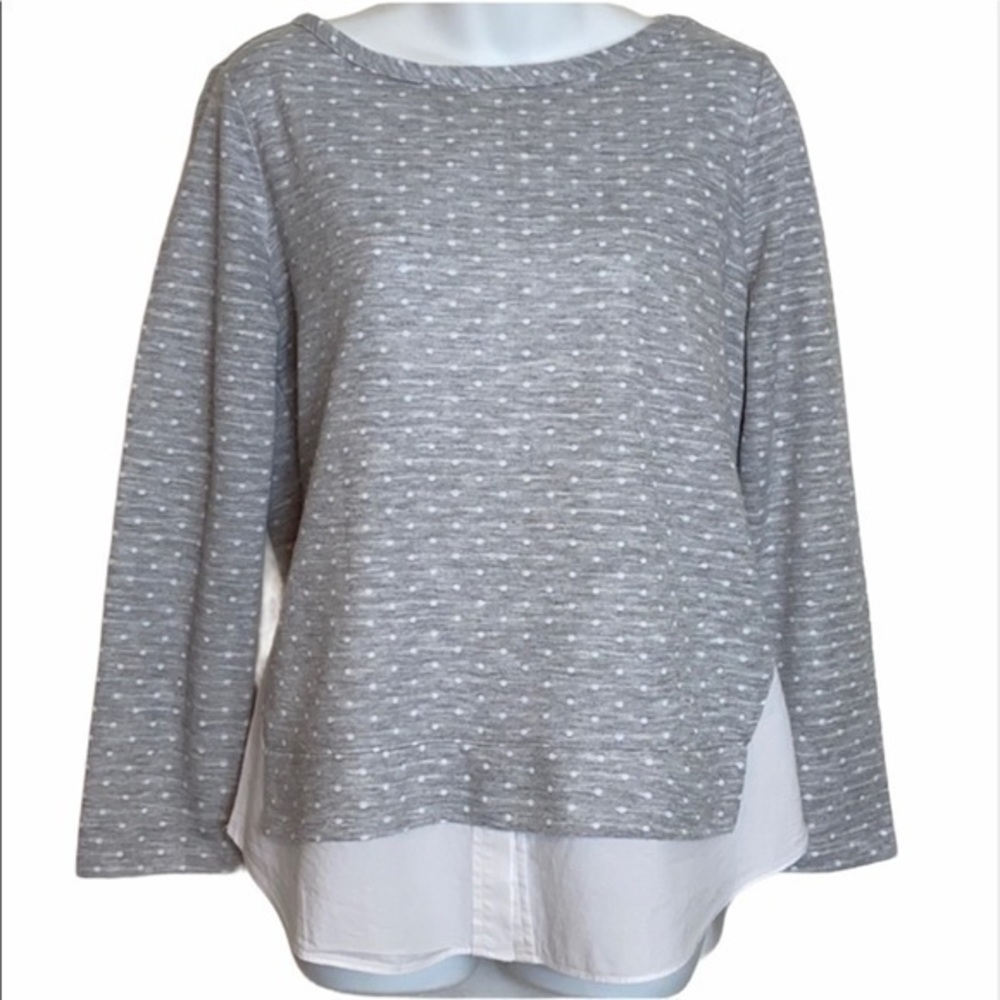 Loft Gray Long Sleeve Shirt With White Dots